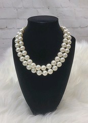 Vintage Carol Lee Faux Large Pearl Necklace Double Strand Carolee Signed