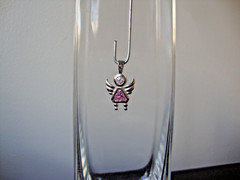 VTG 1970s STERLING SILVER STAMPED 925 ANGEL PINK CZ BIRTHSTONE SLIDE PENDANT