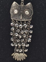 Vintage Signed VCLM Articulated Owl Pendant Necklace Adjustable Silvertone Chain