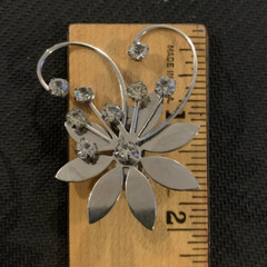 Vintage Flower with Rhinestone Silver Plated Metal Clip Earrings