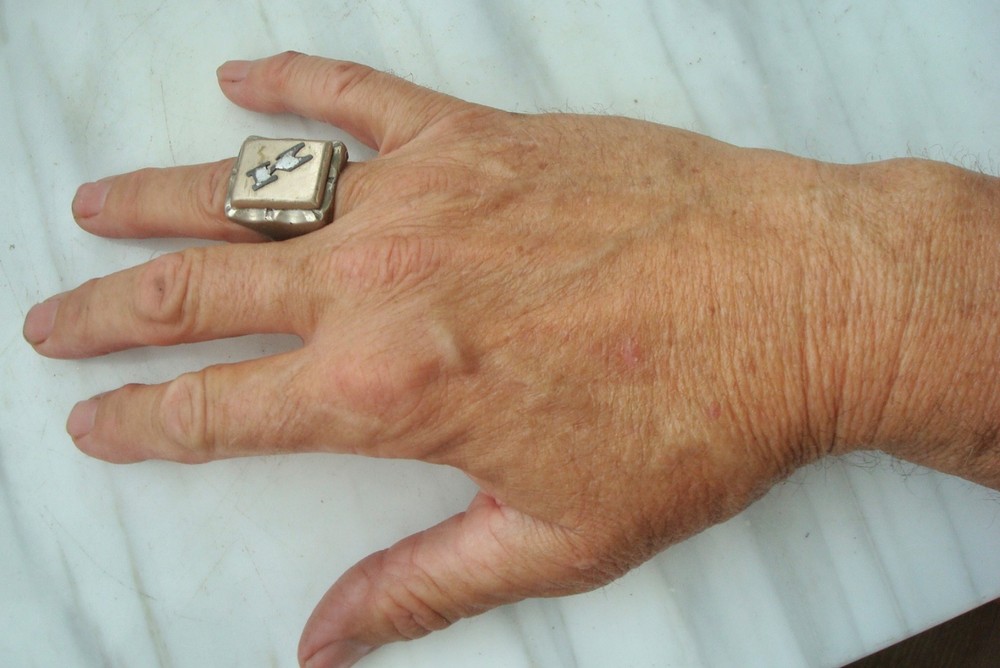 HEAVY 1940’s Vintage “K” MONOGRAM Initial Nickel-Plated Brass BIKER RING Size 9