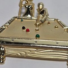 Vtg 80’s AJC Billiards Pool Table Brooch Gold Tone Novelty Pin Sexy Lady Player