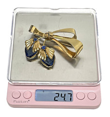 STERLING Estate Brooch Floral Blue Crystals Goldtone (24g) *EUC* REGAL!!