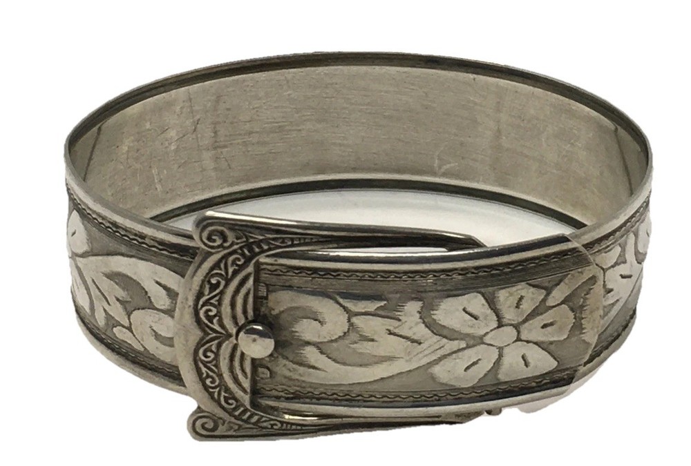 Art Nouveau Sterling Silver Floral Buckle Bracelet Monogram MAM Hallmarked