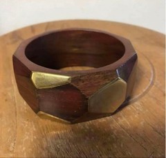 Vintage Wood Bangle Gold Accents Used Jewelry Not specified