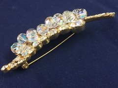 Verified Sparkly Vintage JULIANA D&E Clear AB Bead Gold Tone Leaf Pin Brooch