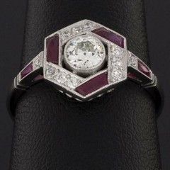 14K White Gold Over 2CT Round Lab-Created Diamond Vintage Ruby Engagement Ring