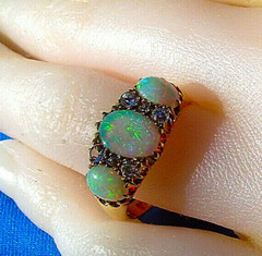Original EARTH MINED OPAL DIAMOND ART Deco Engagement Ring Antique 18K GOLD BAND