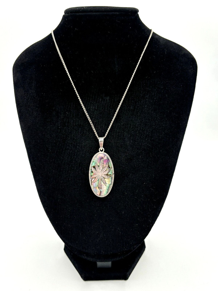 MidCentury Mexico Taxco Sterling Silver 925 Hemp & Abalone Pendant w/metal Chain