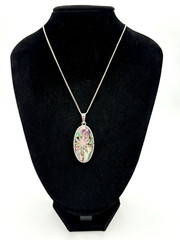 MidCentury Mexico Taxco Sterling Silver 925 Hemp & Abalone Pendant w/metal Chain