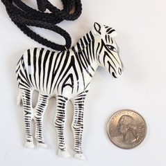 VTG Large Standing Zebra Necklace Black White Striped Boho Statement Africa