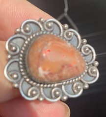 Mexican Fire Opal Ring S 7.75 Natural Red Flash Cantera Opal 925 Sterling Silver