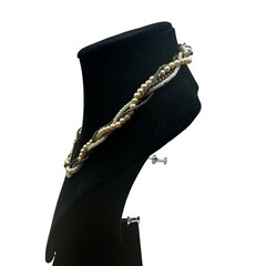 Twisted Multistrand Faux Pearl & Glass Bead Necklace With Metal Chain & Clasp