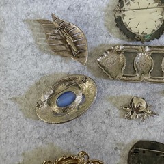 Vintage Jerusalem MOP Star Brooch 935 Silver Brooch plus 9 Brooch Costume Lot