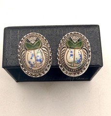 Vintage Whiting and Davis scarab Egyptian revival clip on earrings rare