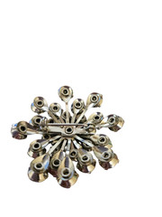 Vintage Silver Tone Pink Rhinestone Prong Set Stones Brooch ~ 1 5/8″ Diameter