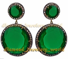 Stunning 2.01ctw Rose Cut Diamond Emerald Studded Silver Vintage Earring Jewelry