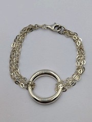 FAS Vtg Sterling 925 Oval Ring 2 Strand Flat Marquise Shape Link Chain Bracelet