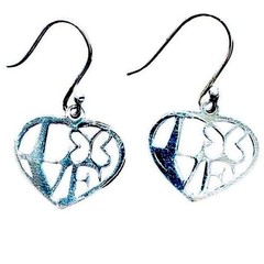 Sterling Silver Love in Heart Butterfly Hook Earrings ATI 925 Mexico Stamped