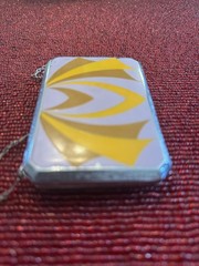 1920s Art Deco Enamel Compact Purse Mirror Powder Rouge Case w/ Chain Handle