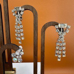 Vintage Rhinestone Earrings Lot Art Deco Style Dangle Climber Some Signed