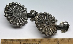 ANTIQUE ARMENIAN BYZANTINE REVIVAL OTTOMAN SAPHIRET COIN SILVER JEWELED EARRINGS