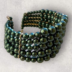 Bracelet 5 Row Teal Beaded Stretch Cuff Bracelet Open Back Graduated (F111)