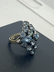 Navette pale blue rhinestone adjustable band cocktail vintage ring silver tone
