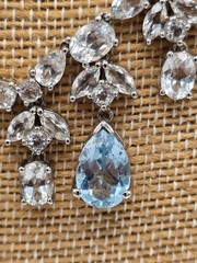 Vintage C*A 925 Sterling Silver Natural Blue Topaz Festoon Bib Statement…