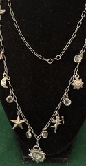 Vintage Silver 36” Celestial Necklace Sun Moon Stars Cupid Bevel Set Crystals