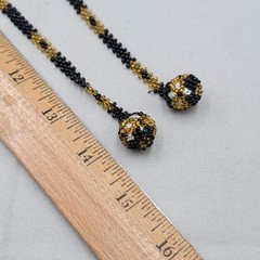 Vintage Yellow Black Beaded Lariat Necklace Handmade 28″