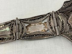 Vintage WWII Sweetheart Bracelet Niello Filigree Middle Eastern Silver 5 Panel