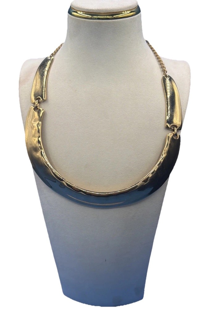Vintage P&Y Brushed Gold‑Tone U‑Shaped Choker Necklace • Chic Retro Modernist