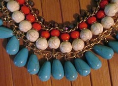 Southwest Design Necklace & Earrings White Faux Turquoise & Coral Layered Beads