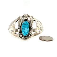 Vtg Signed Sterling Old Pawn Navajo Morenci Turquoise Stone Cuff Bracelet 6 3/4