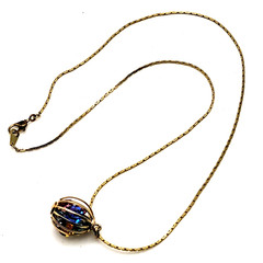 Vintage Multi-Stone CAGE NECKLACE Gold Tone Chain Marked Korea – 17″