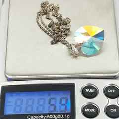 Vintage F.N.A. Italy Sterling Silver Chain Iridescent Crystal Heart Pendant 925