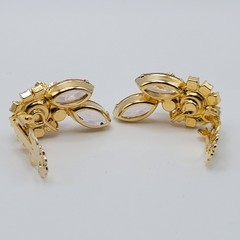 Glamorous AB Crystal Flower Floral Pale Rhinestone Climber Vtg Clip On Earrings