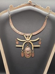 Vtg Brutalist Mixed Metals Abstract Bib Collar Choker Handmade Necklace AS IS
