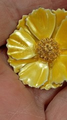Vintage Flower Clip On Earrings Yellow Enamel Layered 1.25″