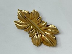 Vintage Goldtone Oval Goldstone Large 3 1/8″ Leaf Pin Brooch