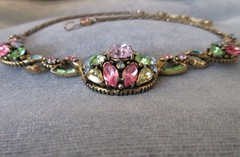 vintage signed 1955 HOLLYCRAFT NECKLACE multi color pastel rhinestones