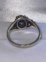 Oval Simulated Purple Amethyst & Sterling Silver Ring Flowers on Sides Size 8