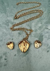 Egyptian style Carved scarab & Gold Tone Shell Interchangeable Necklace Set 12pc