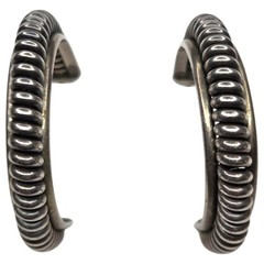 Vintage Sterling Silver 925 Half Hoop Coiled Wire Earrings 1 Inch