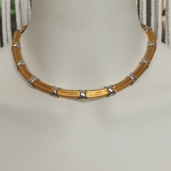 Vintage Bicolor Set Collar Bracelet Heavy Deco X-Design Link Classic Timeless