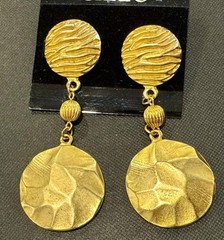 Vintage Gold Tone Disc Dangle Drop Runway Statement Earrings CIELO 1980s Runway
