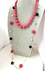 2 Necklaces LOT Girly long bead Y2K 1990s 2000s Silver gold Jewelry pink costume