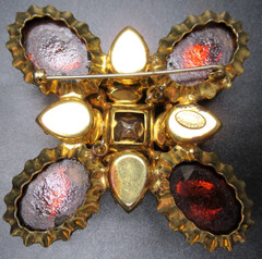 SCHREINER Amazing Tiger Striped Unusual Glass Stone Cross Vintage Pin Brooch