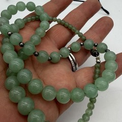 Vintage Green Stone Necklace Natural Round Polished Estate